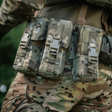 M-Tac Double Magazine Pouch with Fastex Closure in Cordura 500D in use outdoors