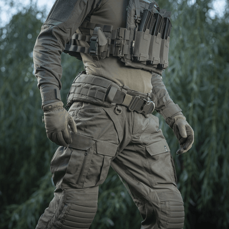 M-Tac War Belt ARMOR tactical belt with MOLLE-webbing, Cordura 500D construction, shown in use.