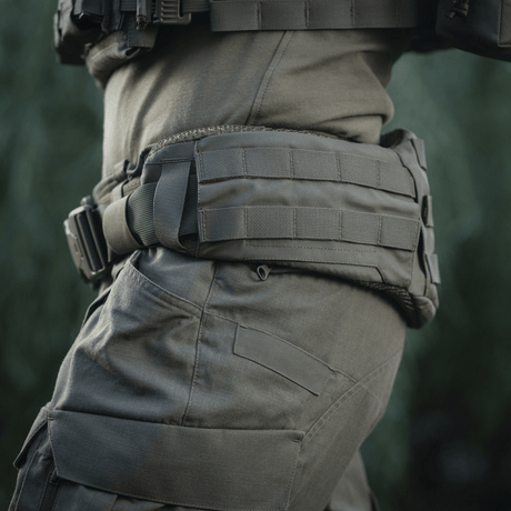 M-Tac War Belt ARMOR in use, showing Cordura 500D and MOLLE-webbing for tactical gear, for modern combat tasks.