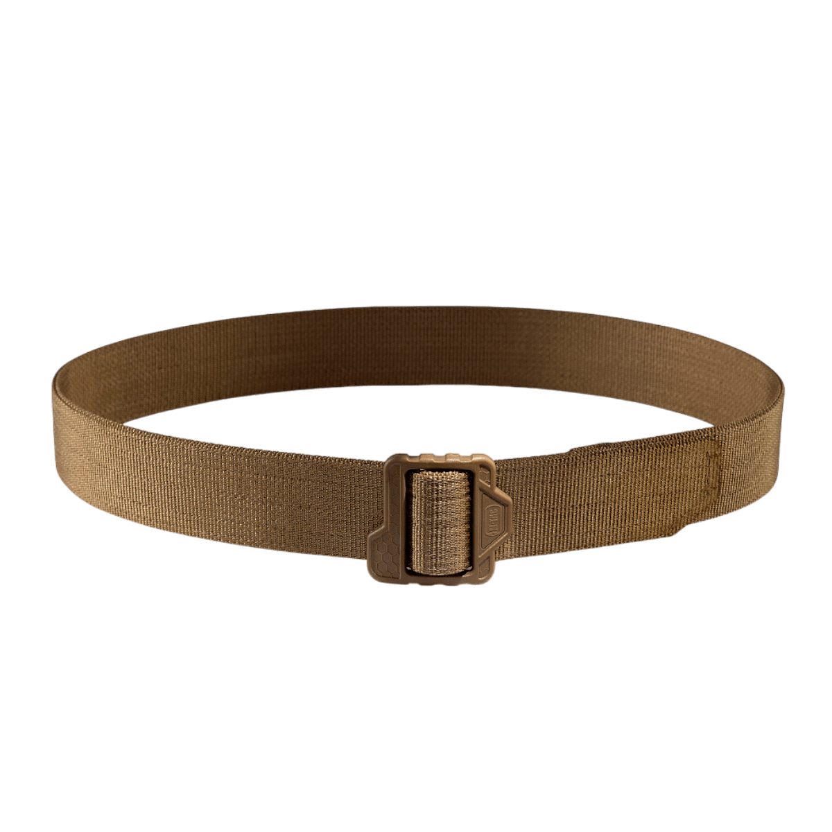 M-Tac Double Duty Taktisk Bælte Hex i brun, designet til holdbarhed og funktionalitet, perfekt til bærsel af taktisk udstyr.