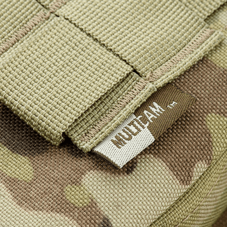 M-Tac pouch for folding shovel Multicam – durable tactical close-up of MOLLE pouch in camouflage design with Multicam tag visible.
