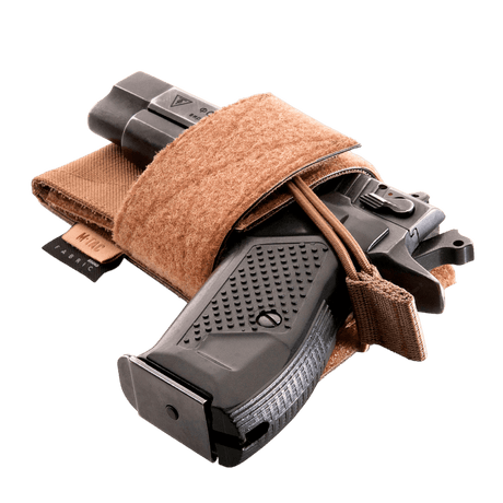 M-Tac CCW Holster – Modular Universal Holster in khaki Cordura with Velcro-loop panel, for discreet carry, gallery position 1.