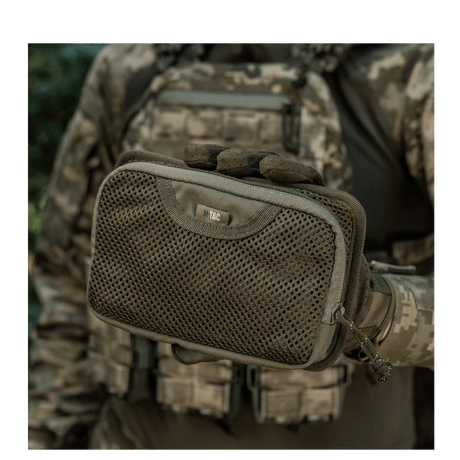 M-Tac Hook & Loop Utility Panel with modular mesh material and zip pocket for internal organization, gallery position 1, olive green.