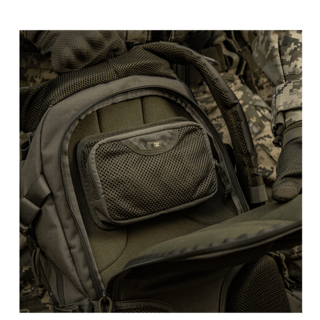 M-Tac Hook & Loop Utility Panel with modular pocket and mesh design for internal bag organization, gallery position 1, olive green.
