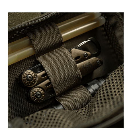 M-Tac Hook & Loop Utility Panel with modular mesh design and elastic straps for equipment organization, gallery position 1, olive green.