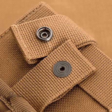 Close-up of M-Tac Mag Drop Pouch Elite with MOLLE attachments in brown color
