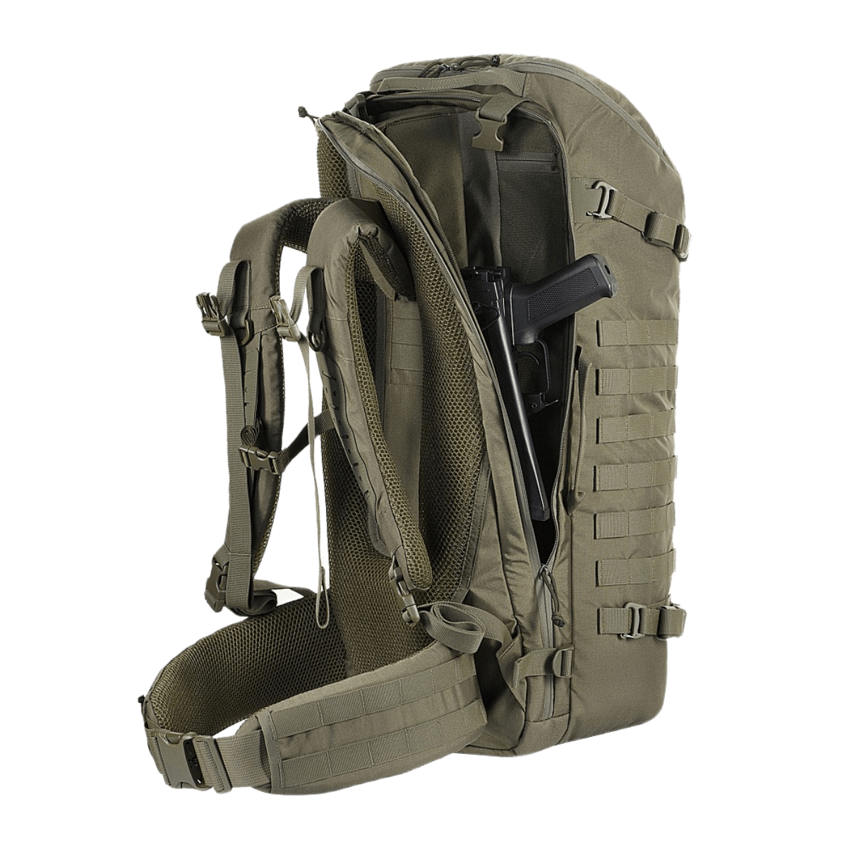 M-Tac Rygsæk Gen.II Elite Large i grøn med våbenrum og ergonomisk design, fremstillet af slidstærk Cordura materiale.