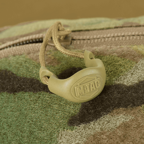 Close-up of M-Tac Bat Wing Bag Elite with camouflage print and robust zipper detail in Cordura 500 MS material.