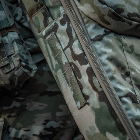 Detail of M-Tac Gun Backpack Case 125 cm Gen.II Elite in camo fabric highlighting Cordura material and zipper