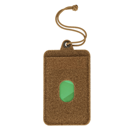 M-Tac Badge Holder – ID card and patch holder with Velcro and paracord for hanging, suitable for ID and keycards. Tactical design in brown color.