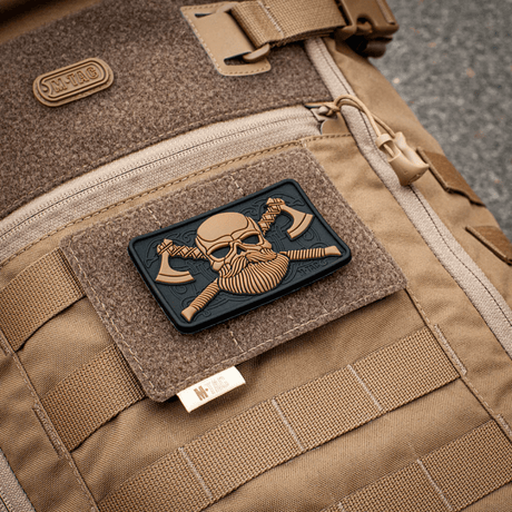 M-Tac Tactical Morale Patch Display Board, hook & loop MOLLE 120x85 mounted on backpack with plastic patch base