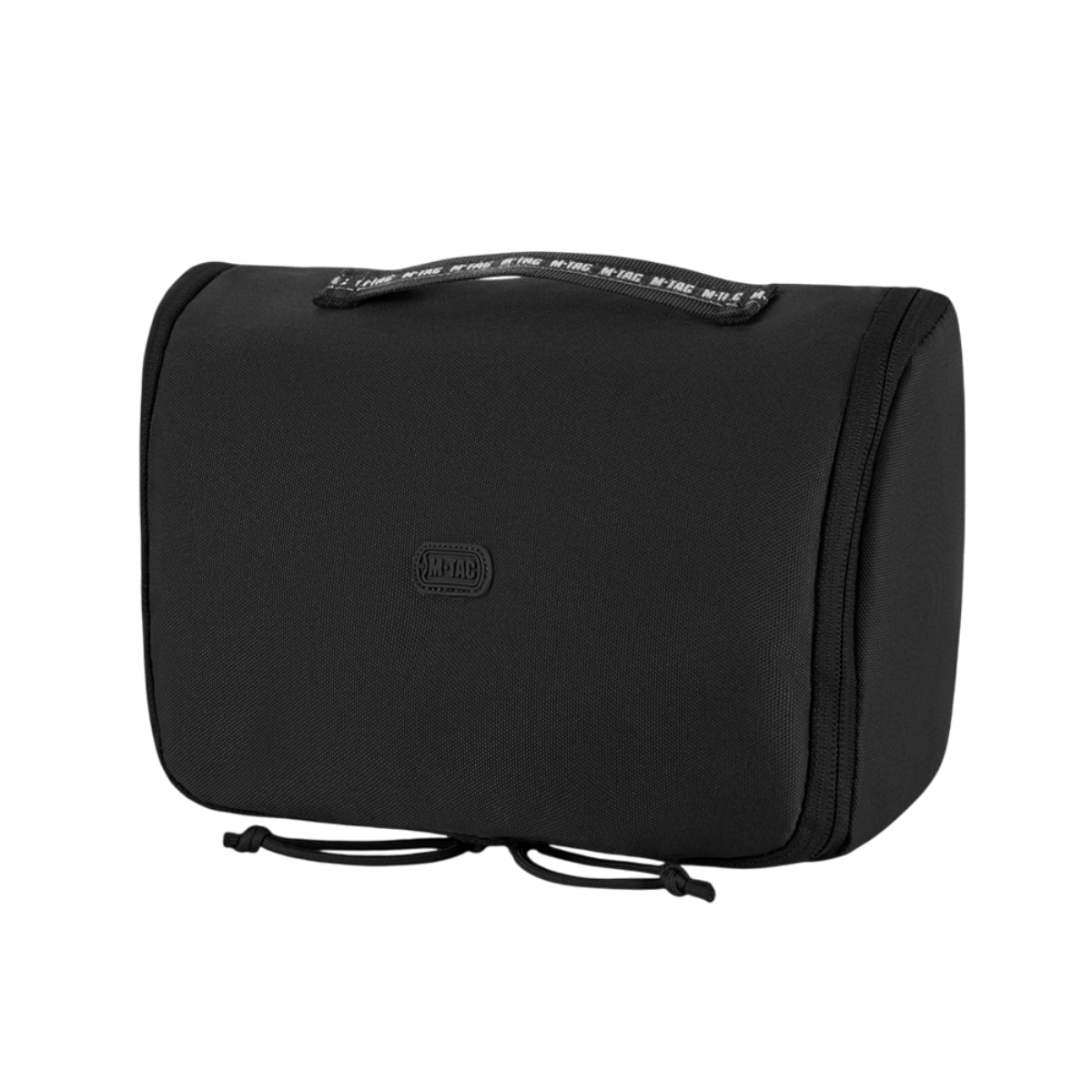 Sort M-Tac Toilettaske i holdbar, vandafvisende 600D polyester, ideel til opbevaring af hygiejneartikler og småting.