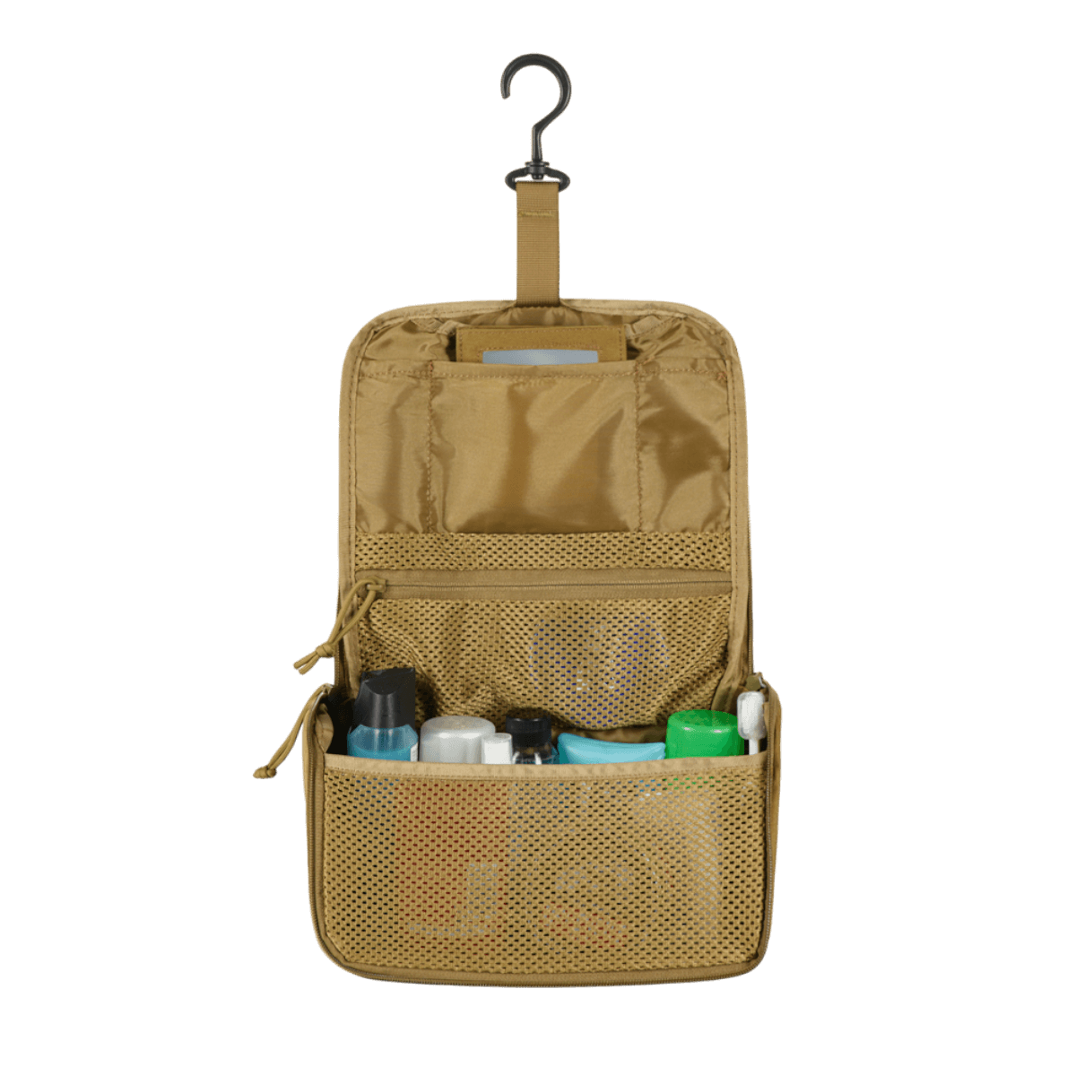 Praktisk M-Tac Toilettaske til opbevaring af hygiejneartikler, lavet af vandafvisende 600D polyester. Perfekt til rejser.
