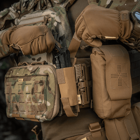 M-Tac Tourniquet Pouch Elastic VELCRO Gen.II mounted on a tactical vest with quick access to tourniquet, materials: Cordura 500D, Texcel
