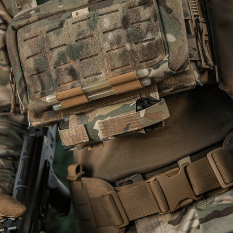 M-Tac Tourniquet Pouch Elastic VELCRO Gen.II attached under a plate carrier on tactical gear, robust Cordura 500D material