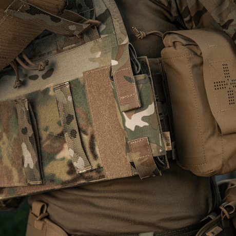 M-Tac Tourniquet Pouch Elastic VELCRO Gen.II mounted on a tactical vest with camo pattern