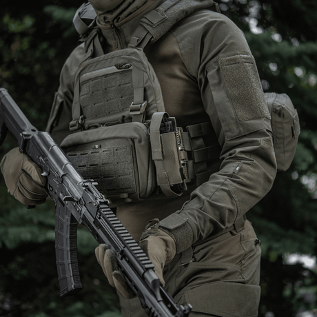 M-Tac Tourniquet Pouch Elastic VELCRO Gen.II mounted on a tactical vest for quick access to C-A-T tourniquet
