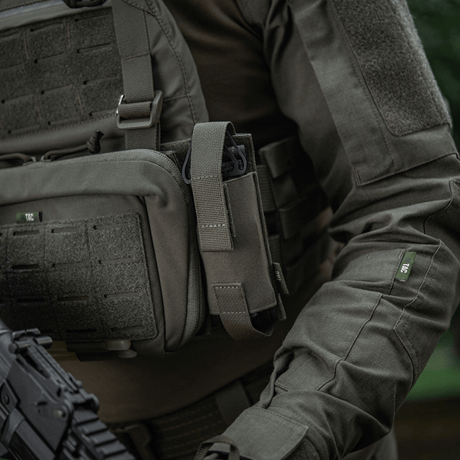 M-Tac Tourniquet Pouch Elastic VELCRO Gen.II in use on a tactical vest, made of Cordura 500D and Texcel straps for durability