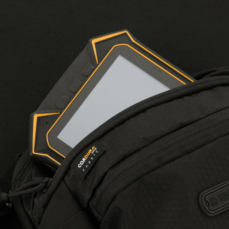 M-Tac Sphaera Hex Hardsling Bag with Cordura fabric showing smartphone pocket in compact design.