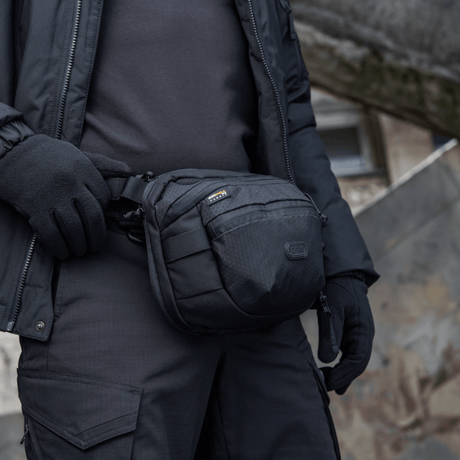 M-Tac Sphaera Hex Hardsling Bag used as shoulder or belt bag, compact design, hidden weapon compartment, made of Cordura/Hex polyester.