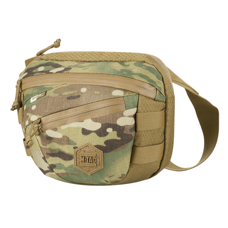 M-Tac Sphaera Hex Hardsling Bag Gen.II Elite in camo design with adjustable shoulder strap and multiple zip compartments.