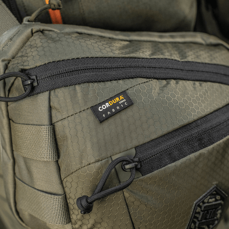 M-Tac Sphaera Hex Hardsling Bag Gen.II Elite in Cordura material, showing detailed zipper closure with hex pattern.