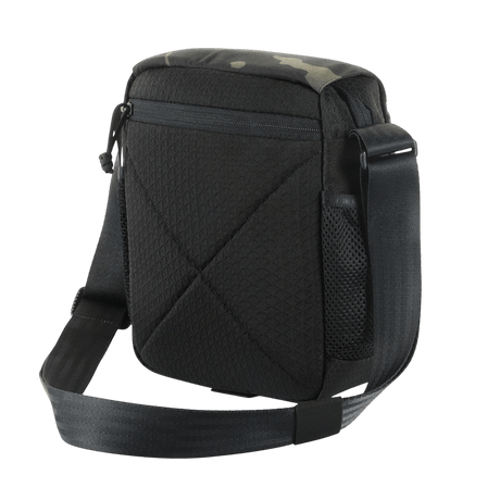 M-Tac Satellite Magnet Bag Elite Hex in black Cordura with adjustable shoulder strap and magnetic Fidlock closure, shown from back.