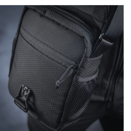 M-Tac Satellite Magnet Bag Gen. II Elite Hex in black Cordura Hex showing pocket and adjustable strap, with NIJ certification, gallery position 1.