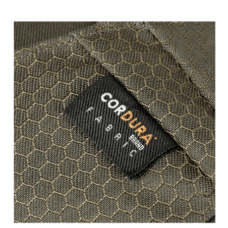 Close-up of Cordura fabric label on M-Tac Magnet XL Bag Elite Hex with hexagonal pattern.
