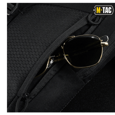 M-Tac Magnet XL Bag Elite Hex with shoulder strap and sunglasses in a zip pocket.