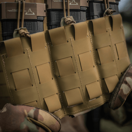 M‑Tac Elastisk Single Magazine Pouch Elite with MOLLE Laser Cut system in use, showing reliable magazine storage