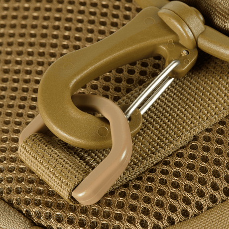 Close-up of M-Tac Cross Bag Elite Hex with robust carabiner and Cordura 500 fabric, ideal for daily use and tactical gear.