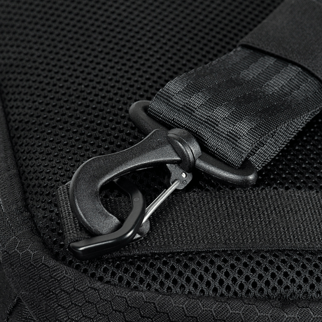 Close-up of M-Tac Cross Bag Elite Hex showing a strong hook and strap detail on a Cordura 500 bag for tactical use.