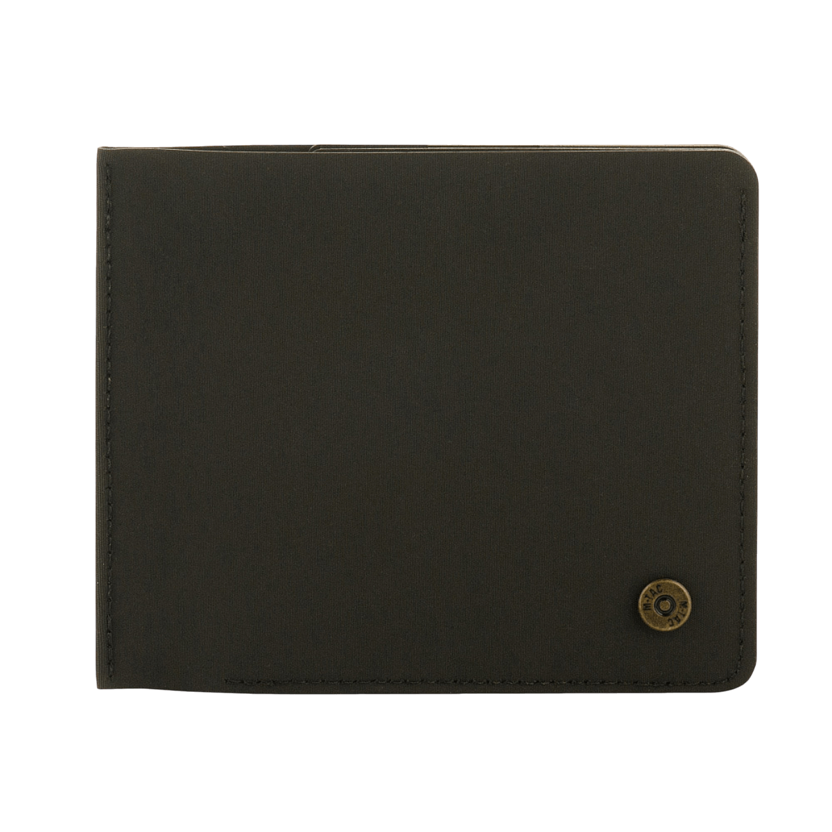 M‑Tac Pung Slim Elite - kompakt sort pung med messingnitte, ideel til kort og kontanter, lavet af holdbart polymerkomposit materiale.