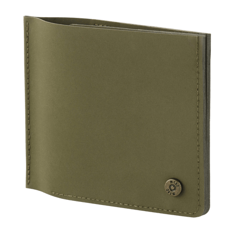 M-Tac Slim Elite, compact green wallet with brass stud, ideal for cards and cash, made of durable modern polymer composite.