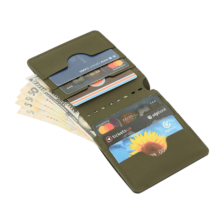 M-Tac Slim Elite with open layout, showing slots for credit cards and cash, compact design, stylish and durable wallet.
