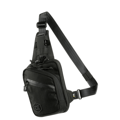 M-Tac Sling Pistol Bag Elite Hex in black Cordura 1000D with adjustable shoulder strap and four compartments, stylish and durable bag for concealed weapon.