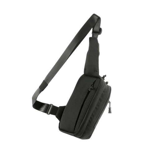 M-Tac Sling Pistol Bag Elite Hex in black with adjustable shoulder strap made of Cordura with YKK zippers, ideal for secure transport.