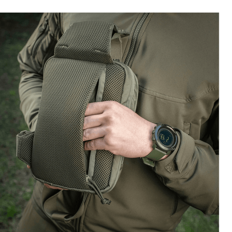 M-Tac Sling Pistol Bag Elite Hex in use, showing durability and comfort.