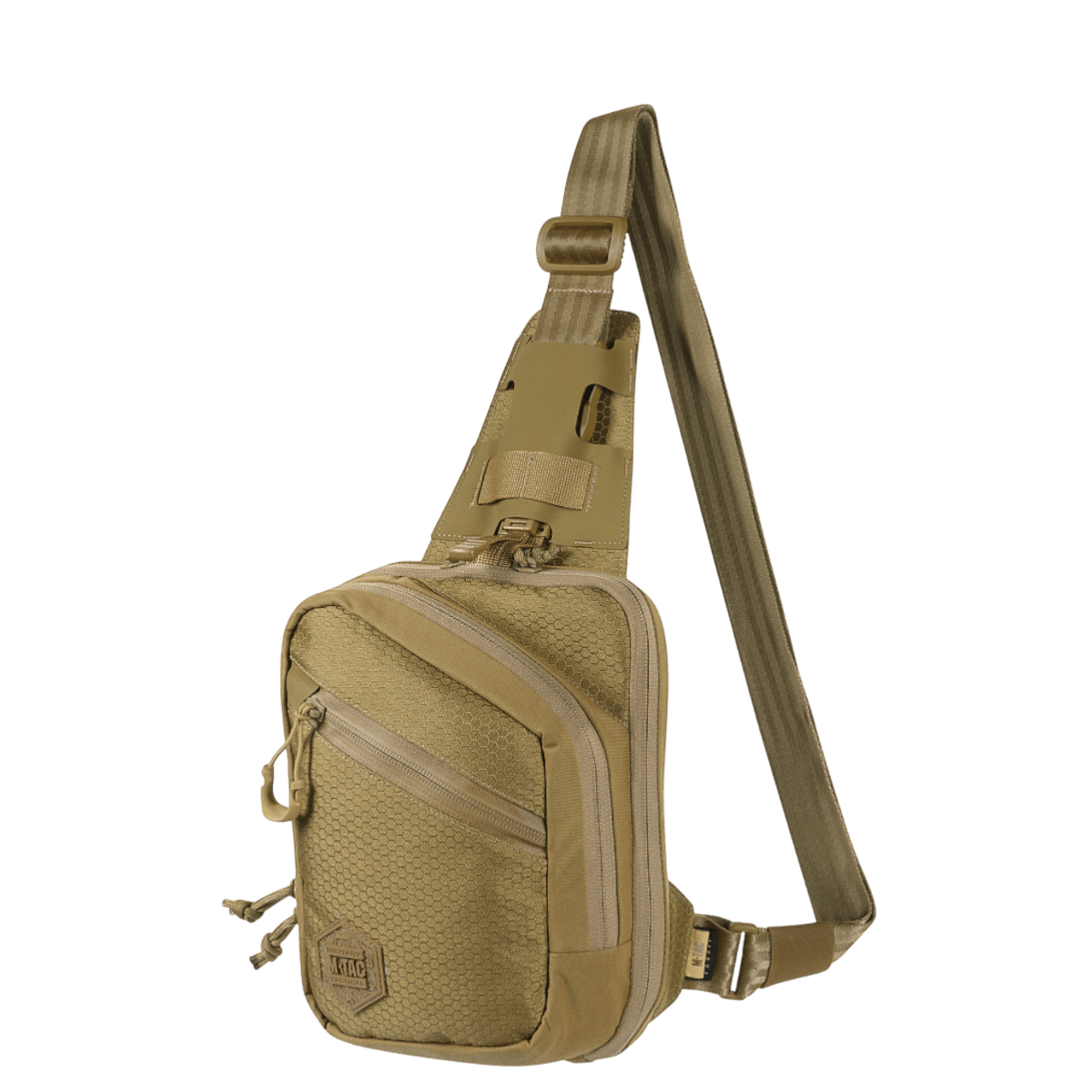 M-Tac Sling Pistoltaske Elite Hex i Cordura 1000D, sandfarve, med justerbar skulderrem, ideel til skjult transport af våben.
