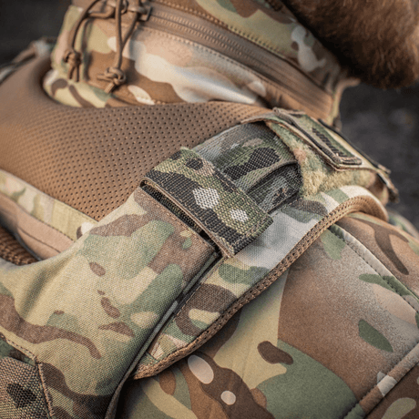 M-Tac Skulderpude til Plate Carrier Cuirass QRS, slidstærk Cordura, forbedret komfort og ventilation, camouflage design.