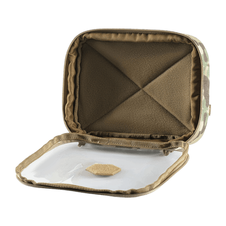 Åben M-Tac Utility Organizer Slim Elite med gennemsigtig PVC-forside, ideel til sikker opbevaring af EDC-kit og nødvendigheder, lavet af Cordura 500D.