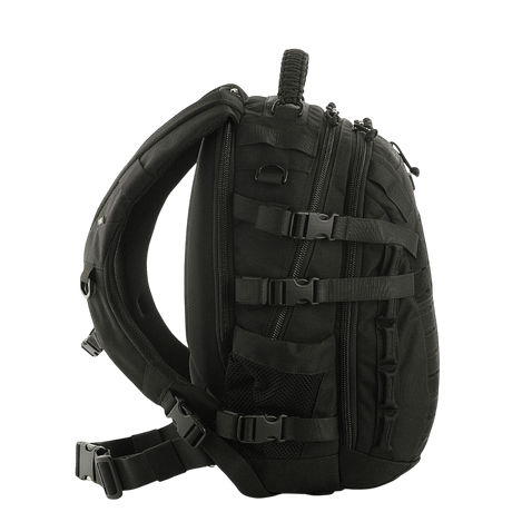 Black M-Tac Mission Pack Elite backpack with ergonomic design, made of durable Cordura 1000D with MOLLE LASER CUT system.