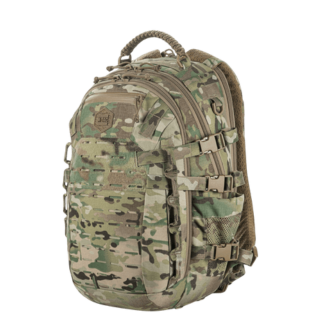 M-Tac Mission Pack Elite backpack in camouflage pattern with ergonomic design and MOLLE LASER CUT system for increased volume.