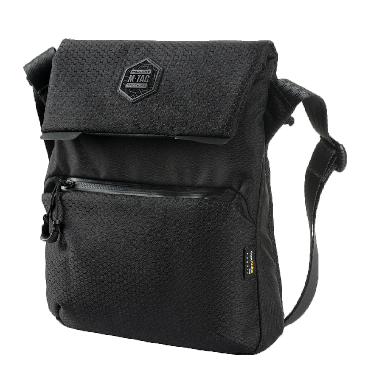 M-Tac Konvert Taske Elite i sort, lavet af holdbart Cordura-materiale med justerbar skulderrem og magnetventil lukning.