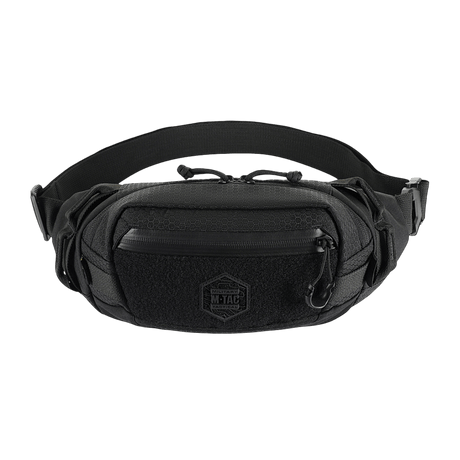 M‑Tac Belt Bag Elite Hex in black Cordura 500D with YKK zippers and Woojin buckles, ideal for everyday use or tactical gear.