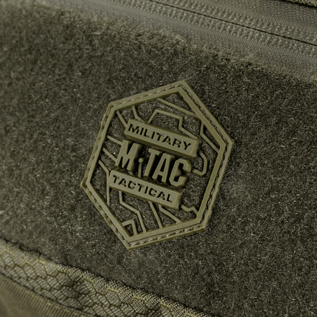 Close-up of M‑Tac Belt Bag Elite Hex with Hex logo, stylish design and waterproof zipper for everyday use and tactical gear.