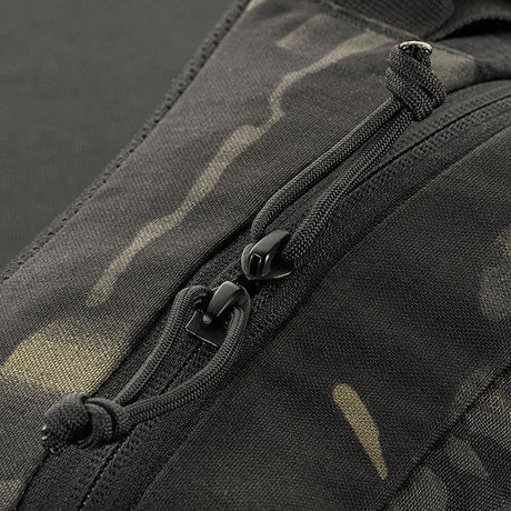 Close-up of M‑Tac Elite Hex belt bag with YKK zipper on Cordura 500D, showing tactical design and durability.