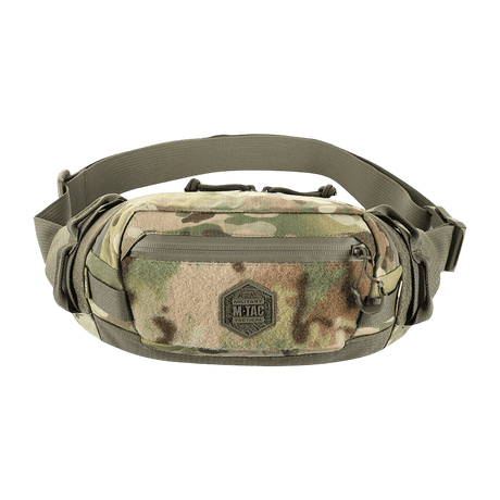 M‑Tac Elite Hex belt bag in camouflage pattern, made of Cordura, with YKK zippers and Woojin buckles, suitable for everyday or tactical use.