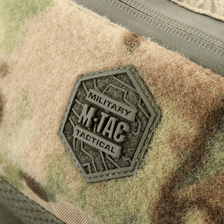 Branding on M‑Tac Elite Hex belt bag with military-inspired design and Hex logo. Robust Cordura material with military look.